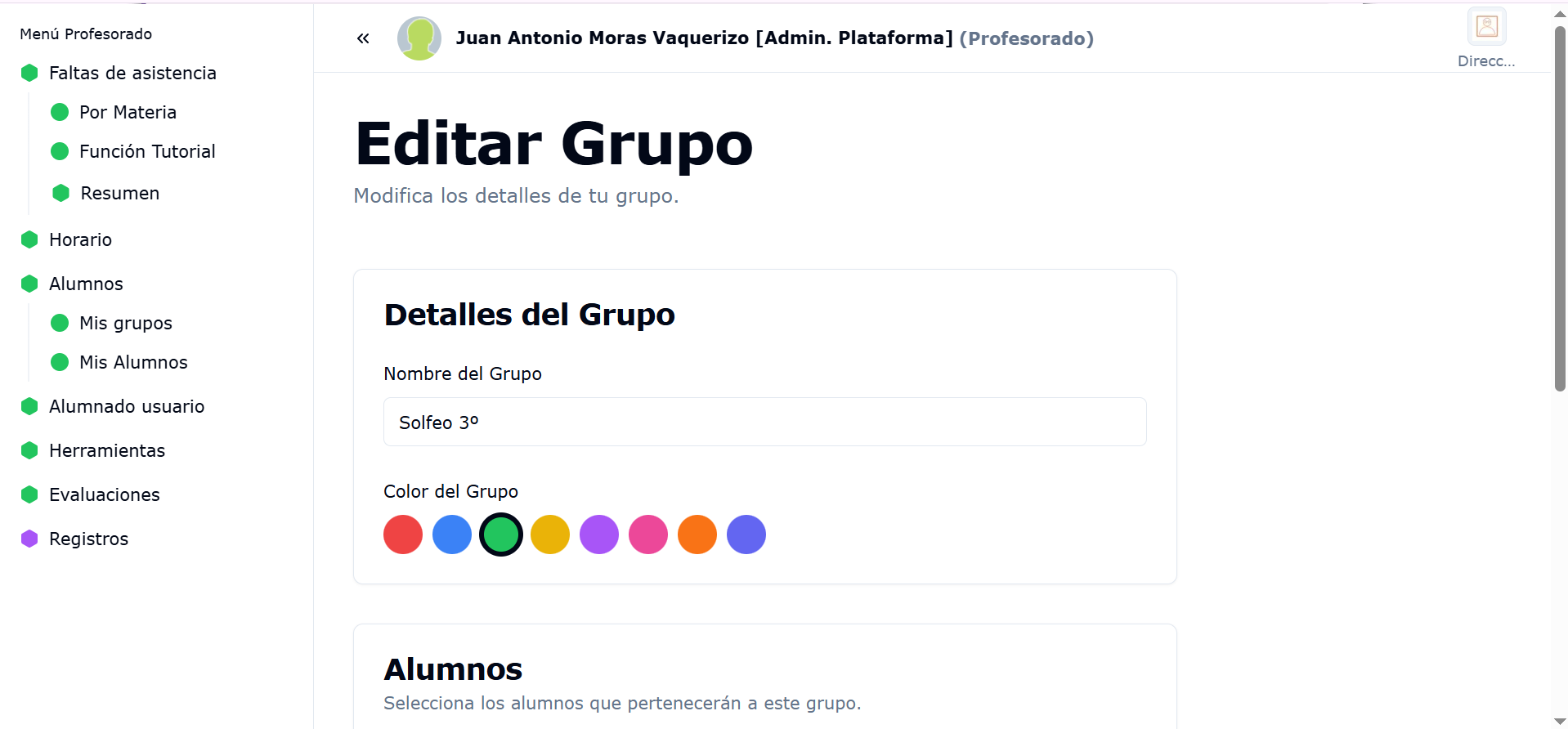 Paso 3 - Seleccionar alumnos y guardar grupo